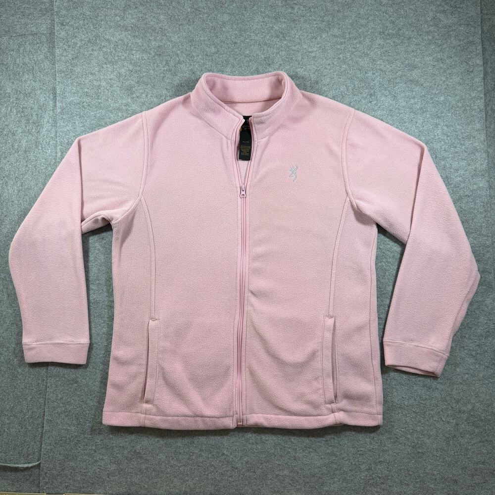 Browning Fleece Jacket Womens XL Pink Full Zip Deer Logo Outdoor Hunting Pockets